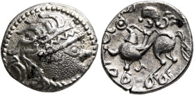 MIDDLE DANUBE. Uncertain tribe. 2nd-1st centuries BC. Drachm (Silver, 15 mm, 2.60 g, 3 h), 'Kapostal' type. Celticized laureate head of Zeus to right....