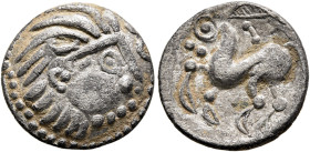 MIDDLE DANUBE. Uncertain tribe. 2nd-1st centuries BC. Drachm (Silver, 14 mm, 1.76 g, 9 h), 'Kapostal' type. Celticized laureate head of Zeus to right;...
