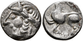 MIDDLE DANUBE. Uncertain tribe. 2nd-1st centuries BC. Drachm (Silver, 14 mm, 2.05 g, 1 h), 'Kugelwange' type. Celticized laureate head of Zeus to left...