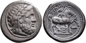 LOWER DANUBE. Uncertain tribe. Circa 300-250 BC. Tetradrachm (Silver, 26 mm, 13.86 g, 1 h), imitating an issue of Philip II of Macedon from Amphipolis...