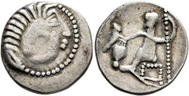LOWER DANUBE. Uncertain tribe. Circa 2nd-1st centuries BC. Drachm (Silver, 18 mm, 3.24 g, 12 h), imitating Alexander III of Macedon. Celticized head o...