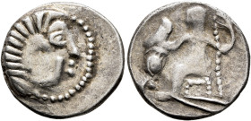LOWER DANUBE. Uncertain tribe. Circa 2nd-1st centuries BC. Drachm (Silver, 19 mm, 3.44 g, 12 h), imitating Alexander III of Macedon. Celticized head o...