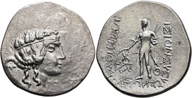 LOWER DANUBE. Imitations of Maroneia. Late 2nd-1st century BC. Tetradrachm (Silver, 32 mm, 15.95 g, 12 h). Celticized head of Dionysos to right, weari...