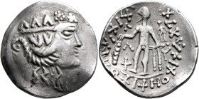 LOWER DANUBE. Imitations of Thasos. Late 2nd-1st century BC. Tetradrachm (Silver, 31 mm, 14.77 g, 12 h). Celticized head of Dionysos to right, wearing...