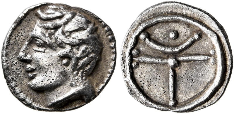 SPAIN. Emporion. 3rd century BC. Obol (Silver, 9 mm, 0.55 g, 6 h). Female head t...