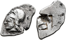 GAUL. Massalia. Circa 475-460 BC. Obol (Silver, 15 mm, 0.96 g), Phokaic standard. Head of Athena to left, wearing Ionian helmet. Rev. Rough incuse squ...