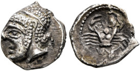 GAUL. Massalia. Circa 460-450 BC. Hemiobol (Silver, 9 mm, 0.44 g, 9 h). Archaic head of Apollo to left. Rev. Crab; below, inverted M. Maurel 222. Very...