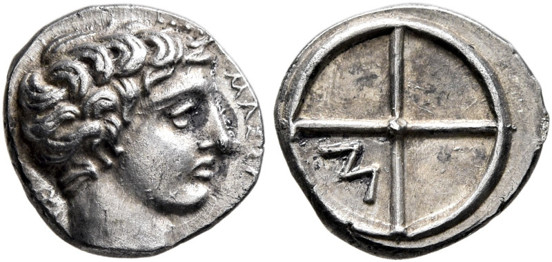 GAUL. Massalia. Circa 410-380 BC. Obol (Silver, 10 mm, 0.78 g, 6 h). MAΣΣA[ΛI] -...