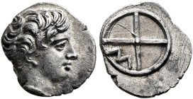 GAUL. Massalia. Circa 410-380 BC. Obol (Silver, 10 mm, 0.73 g, 9 h). Bare head of Apollo to right. Rev. Wheel of four spokes; M in one quarter. Depeyr...
