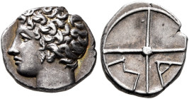 GAUL. Massalia. Circa 336-310 BC. Obol (Silver, 9 mm, 0.71 g, 5 h). Bare head of Apollo to left. Rev. Wheel of four spokes; M-A in quarters. Depeyrot ...