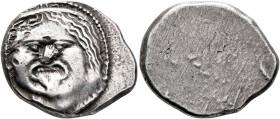 ETRURIA. Populonia. Circa 300-250 BC. 20 Asses (Silver, 23 mm, 8.71 g). Diademed facing head of Metus with protruding tongue; below, [X:X] (mark of va...