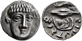 CAMPANIA. Phistelia. Circa 325-275 BC. Obol (Silver, 10 mm, 0.68 g, 12 h). Young male head facing, turned slightly to right. Rev. &#66330;&#66313;&#66...