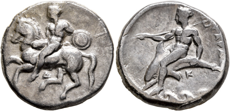 CALABRIA. Tarentum. Circa 344-340 BC. Didrachm or Nomos (Silver, 21 mm, 7.67 g, ...
