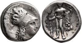 LUCANIA. Herakleia. Circa 330/25-281 BC. Didrachm or Nomos (Silver, 20 mm, 7.89 g, 11 h). [ՒHPAKΛHIΩN] Head of Athena to right, wearing Corinthian hel...