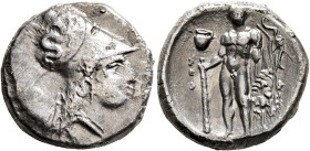 LUCANIA. Herakleia. Circa 330/25-281 BC. Didrachm or Nomos (Silver, 20 mm, 7.56 g, 9 h), Atha..., magistrate. [ՒHPAKΛHIΩN] Head of Athena to right, we...