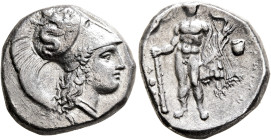 LUCANIA. Herakleia. Circa 330/25-281 BC. Didrachm or Nomos (Silver, 20 mm, 7.73 g, 11 h), Atha..., magistrate. [ՒHPAKΛHIΩN] Head of Athena to right, w...