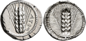 LUCANIA. Metapontion. Circa 470-440 BC. Stater (Silver, 20 mm, 8.09 g, 12 h). META Ear of barley with six grains; around, border of dots within two co...