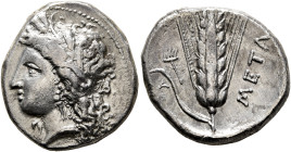 LUCANIA. Metapontion. Circa 330-290 BC. Didrachm or Nomos (Silver, 22 mm, 7.54 g, 1 h), Da..., magistrate. Head of Demeter to left, wearing wreath of ...
