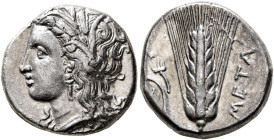 LUCANIA. Metapontion. Circa 330-290 BC. Didrachm (Silver, 19 mm, 7.83 g, 4 h), Da..., magistrate. Head of Demeter to left, wearing wreath of grain ear...