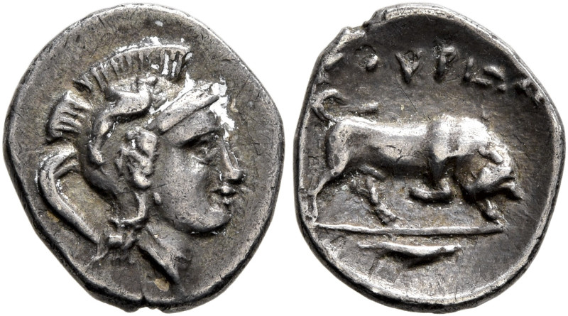 LUCANIA. Thourioi. Circa 350-300 BC. Triobol (Silver, 13 mm, 0.95 g, 7 h). Head ...