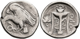 BRUTTIUM. Kroton. Circa 425-350 BC. Didrachm or Nomos (Silver, 23 mm, 7.48 g, 12 h). Eagle standing left with open wings, holding coiled snake in his ...