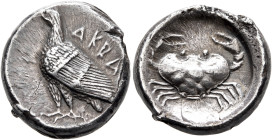 SICILY. Akragas. Circa 488/85-480/78 BC. Didrachm (Silver, 20 mm, 8.43 g, 10 h). AKPA Eagle standing left with closed wings. Rev. Crab within shallow ...
