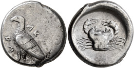 SICILY. Akragas. Circa 480/478-470 BC. Didrachm (Silver, 8.65 g). AK-PA Eagle standing left with closed wings. Rev. Crab within shallow circular incus...