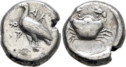 SICILY. Akragas. Circa 480/478-470 BC. Didrachm (Silver, 8.38 g). AK-PA Eagle standing left with closed wings. Rev. Crab within shallow circular incus...