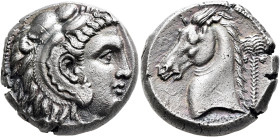 SICILY. Entella (?). Punic issues, circa 300-289 BC. Tetradrachm (Silver, 24 mm, 17.03 g, 1 h). Head of Herakles to right, wearing lion skin headdress...
