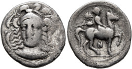 SICILY. Syracuse. Timoleon and the Third Democracy, 344-317 BC. Hemidrachm (Silver, 1.80 g), Attic standard. [ΣΥΡAKOΣIΩN] Head of Athena facing slight...