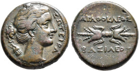 SICILY. Syracuse. Agathokles, 317-289 BC. Litra (Bronze, 23 mm, 10.17 g, 11 h). ΣΩTEIPA Draped bust of Artemis Soteira to right, quiver over her shoul...