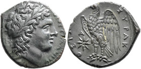 SICILY. Syracuse. Hiketas II, 287-278 BC. AE (Bronze, 23 mm, 6.54 g, 11 h). ΔΙΟΣ ΕΛΛΑΝΙΟΥ Laureate head of Zeus Hellanios to right. Rev. ΣΥΡΑΚΟΣΙΩ[Ν] ...
