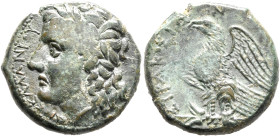 SICILY. Syracuse. Hiketas II, 287-278 BC. AE (Bronze, 23 mm, 8.64 g, 2 h). ΔΙΟΣ ΕΛΛΑΝΙΟΥ Laureate head of Zeus Hellanios to left. Rev. ΣΥΡΑΚΟΣΙΩΝ Eagl...