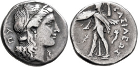 SICILY. Syracuse. Pyrrhos, 278-276 BC. Oktobol (Silver, 19 mm, 5.53 g, 6 h). ΠΥ Head of Persephone to right, wearing wreath of grain ears. Rev. ΒΑΣΙΛΕ...
