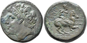 SICILY. Syracuse. Hieron II, 275-215 BC. AE (Bronze, 27 mm, 18.89 g, 3 h). Diademed head of Hieron II to left. Rev. [I]ΕΡΩ[ΝΟΣ] Helmeted cavalryman ri...