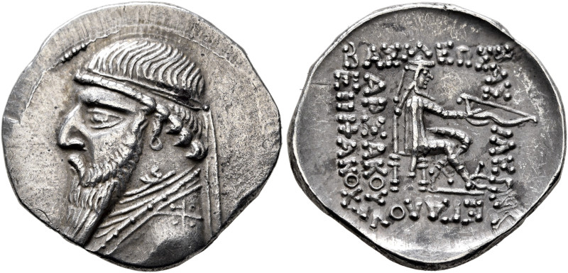 KINGS OF PARTHIA. Mithradates II, 121-91 BC. Drachm (Silver, 21 mm, 4.08 g, 12 h...