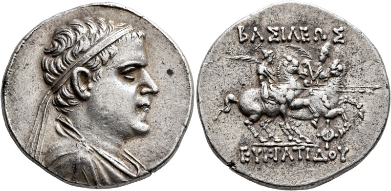 BAKTRIA, Greco-Baktrian Kingdom. Eukratides I, circa 170-145 BC. Tetradrachm (Si...