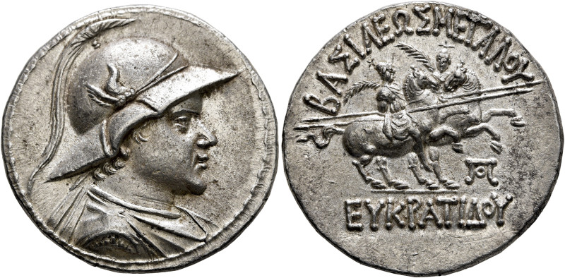 BAKTRIA, Greco-Baktrian Kingdom. Eukratides I, circa 170-145 BC. Tetradrachm (Si...