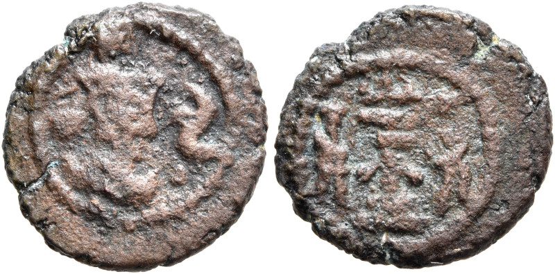 SASANIAN KINGS. Shapur III, 383-388. Pashiz (Bronze, 15 mm, 1.88 g, 3 h). Draped...