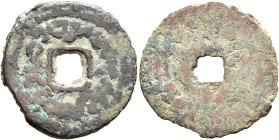 LOCAL ISSUES, Türgesh Kaghans of Semirech'e. Anonymous, circa 704-766. Cash (Bronze, 21 mm, 2.11 g). Around a central square hole, ‘βγy twrkyš xʾγʾn p...