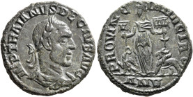 DACIA. Trajan Decius, 249-251. Sestertius (Bronze, 28 mm, 15.67 g, 6 h), CY 5 = 250/1. IMP TRAIANVS DECIVS AVG Laureate, draped and cuirassed bust of ...