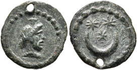 MOESIA INFERIOR. Nicopolis ad Istrum (?). Pseudo-autonomous issue. Tessera (Bronze, 13 mm, 0.79 g, 6 h), 1st-3rd centuries AD. Head of Serapis to righ...