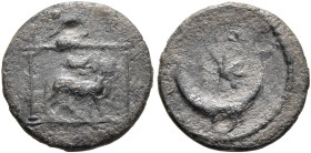MOESIA INFERIOR. Nicopolis ad Istrum (?). Pseudo-autonomous issue. Tessera (Bronze, 12 mm, 0.84 g, 6 h), 1st-3rd centuries AD. Ram (?) with crescent (...