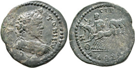 MACEDON. Stobi. Caracalla, 198-217. AE (Bronze, 25 mm, 6.65 g, 12 h). C M AVR ANTONINV A (sic!) Laureate and cuirassed bust of Caracalla to right, see...