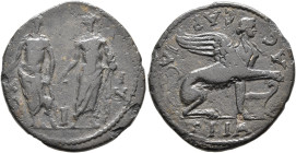 ISLANDS OFF IONIA, Chios. Pseudo-autonomous issue. Triassarion (Bronze, 31 mm, 10.11 g, 6 h), first half of the 2nd century AD. TRIA / ACCAPIA Sphinx ...