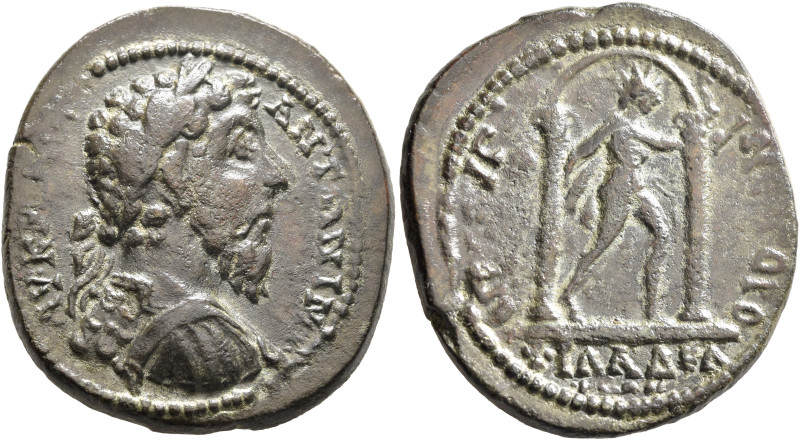 LYDIA. Philadelphia. Marcus Aurelius, 161-180. Tetrassarion (Bronze, 15.30 g), E...