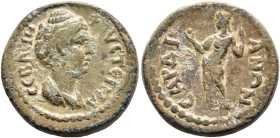 LYDIA. Sardis. Faustina Senior, Augusta, 138-140/1. Assarion (Bronze, 20 mm, 5.61 g, 6 h). ΦΑΥCΤЄΙΝΑ CЄΒΑCΤΗ Draped bust of Faustina to right, holding...