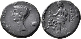 PHRYGIA. Aezanis. Augustus, 27 BC-AD 14. Diassarion (Bronze, 23 mm, 7.37 g, 1 h), circa 25 BC. Bare head of Augustus to left; behind, uncertain object...
