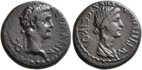 PHRYGIA. Aezanis. Germanicus, with Agrippina Senior, Caesar, 15 BC-AD 19. Hemiassarion (Bronze, 16 mm, 3.72 g, 12 h), Lollios Klassikos, magistrate, s...
