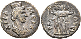 PHRYGIA. Apameia. Pseudo-autonomous issue. Hemiassarion (Bronze, 16 mm, 1.85 g, 6 h), time of the Severans, 193-235. AΠAMЄIA Turreted and draped bust ...